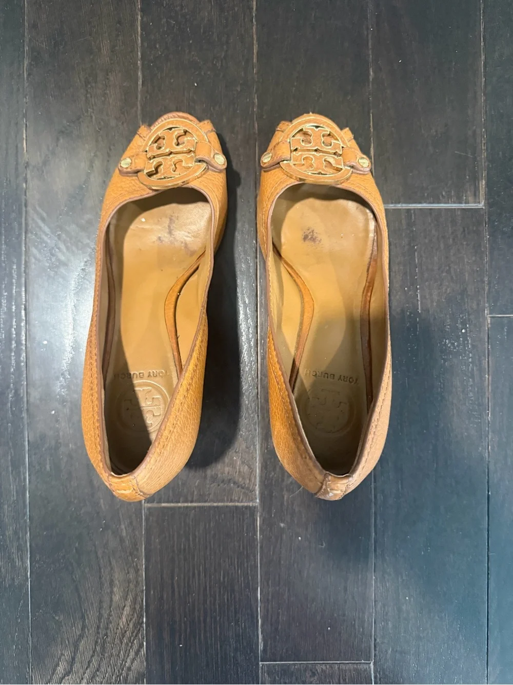 Tory Burch Tan Leather Logo Ballet Flats